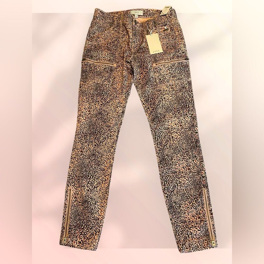 Free People | Joie Park skinny cargo jeans black & pink animal print NWT size 27 - Picture 4 of 11